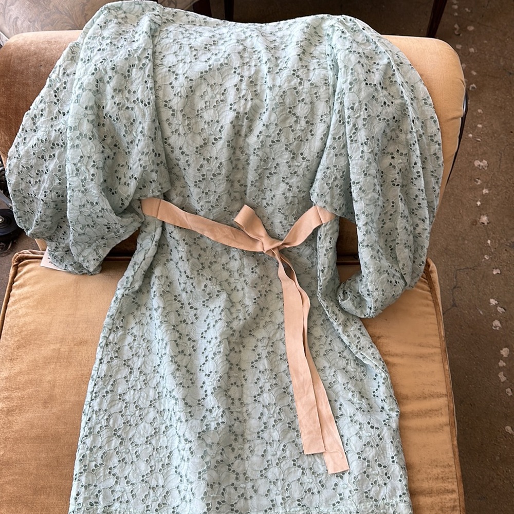 Silk eyelet Fully lined dress New Pastel Empire waist Sash Ribbon tie back - Picture 3 of 16